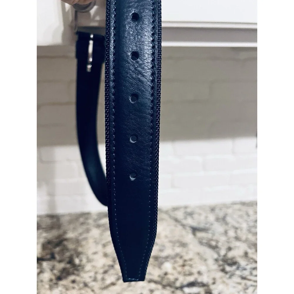 Hugo Boss BOSS Navy Italian Leather Belt 34/85 NWOT Silver Buckle 2681Q21-410